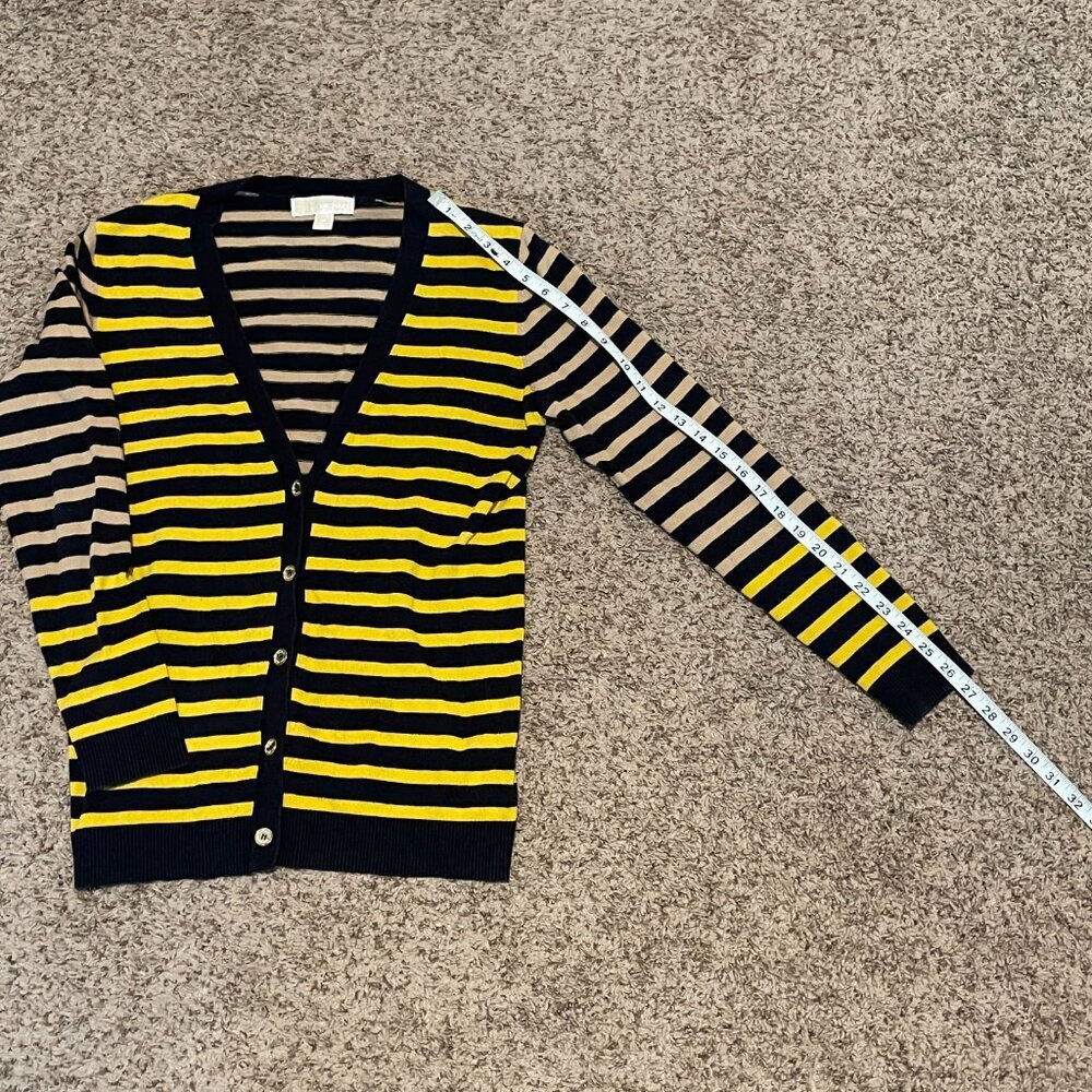 MICHAEL Michael Kors Striped Button Down Cardigan Sweater Yellow Blue M - Picture 7 of 8